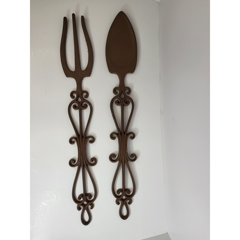 Vintage Sexton Cast Metal Fork and Spoon Wall Decor Brown Mid Century USA Made